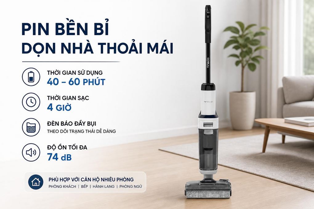 Máy hút bụi lau nhà Tineco Floor One S6 Stretch Max Màu Trắng