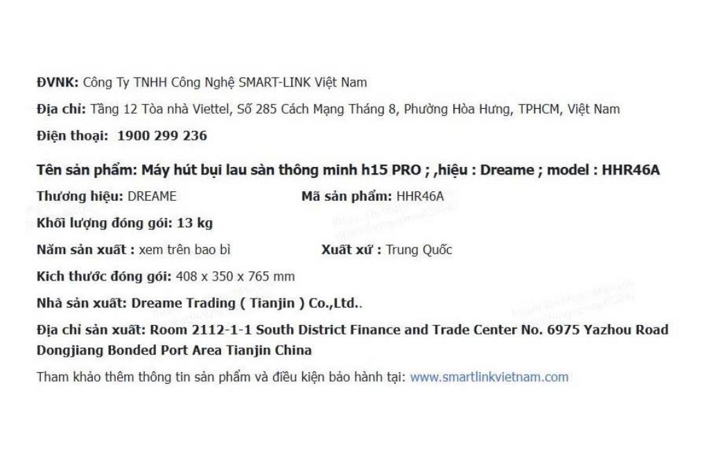 Máy hút bụi lau nhà Dreame H15 Pro Màu Trắng