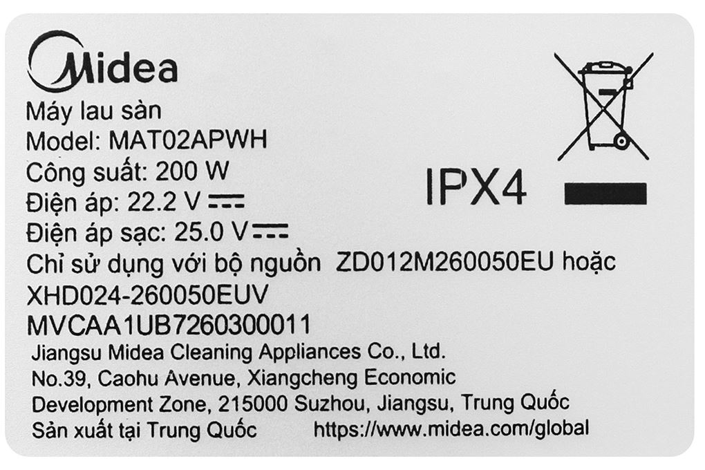 Máy hút bụi lau nhà Midea MAT02APWH Màu Trắng