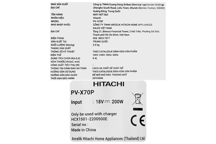 Máy hút bụi không dây Hitachi PV-X70P Màu Đen