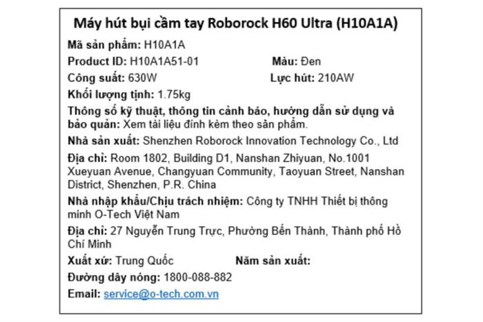 Máy hút bụi không dây Roborock H60 Ultra Màu Trắng