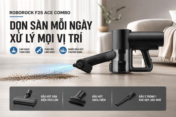 Máy hút bụi lau nhà Roborock F25 ACE Combo Màu Trắng