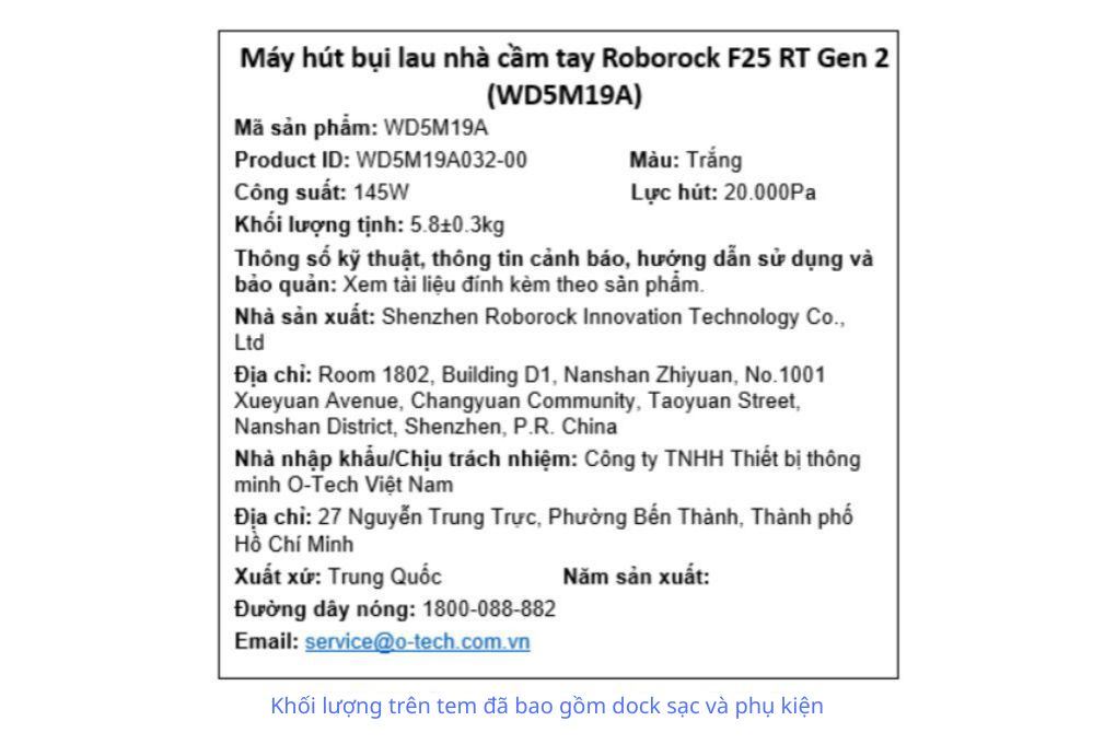 Máy hút bụi lau nhà Roborock F25 RT Gen 2 Màu Trắng