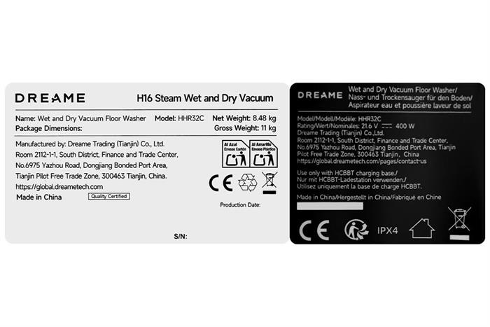 Máy hút bụi lau nhà Dreame H16 Steam Màu Đen