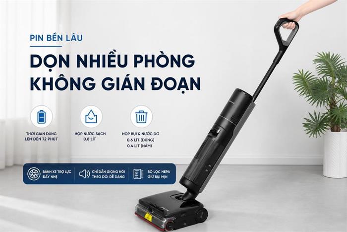 Máy hút bụi lau nhà Dreame H16 Steam Màu Đen