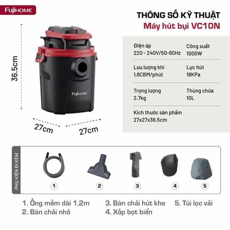 Máy hút bụi dạng hộp FUJIHOME VC10N Màu Trắng