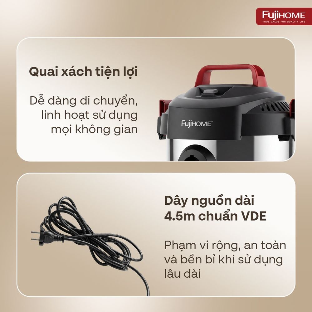 Máy hút bụi dạng hộp FUJIHOME VC12N Màu Trắng
