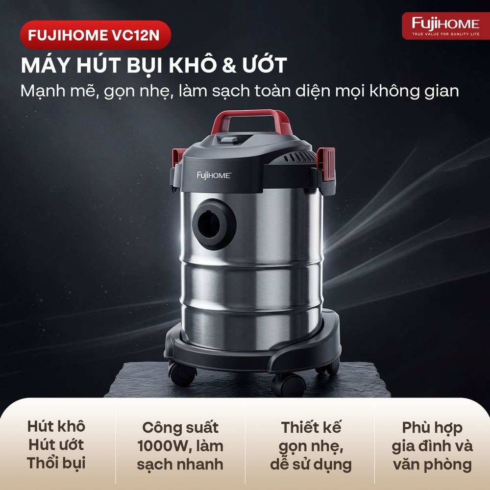 Máy hút bụi dạng hộp FUJIHOME VC12N Màu Trắng
