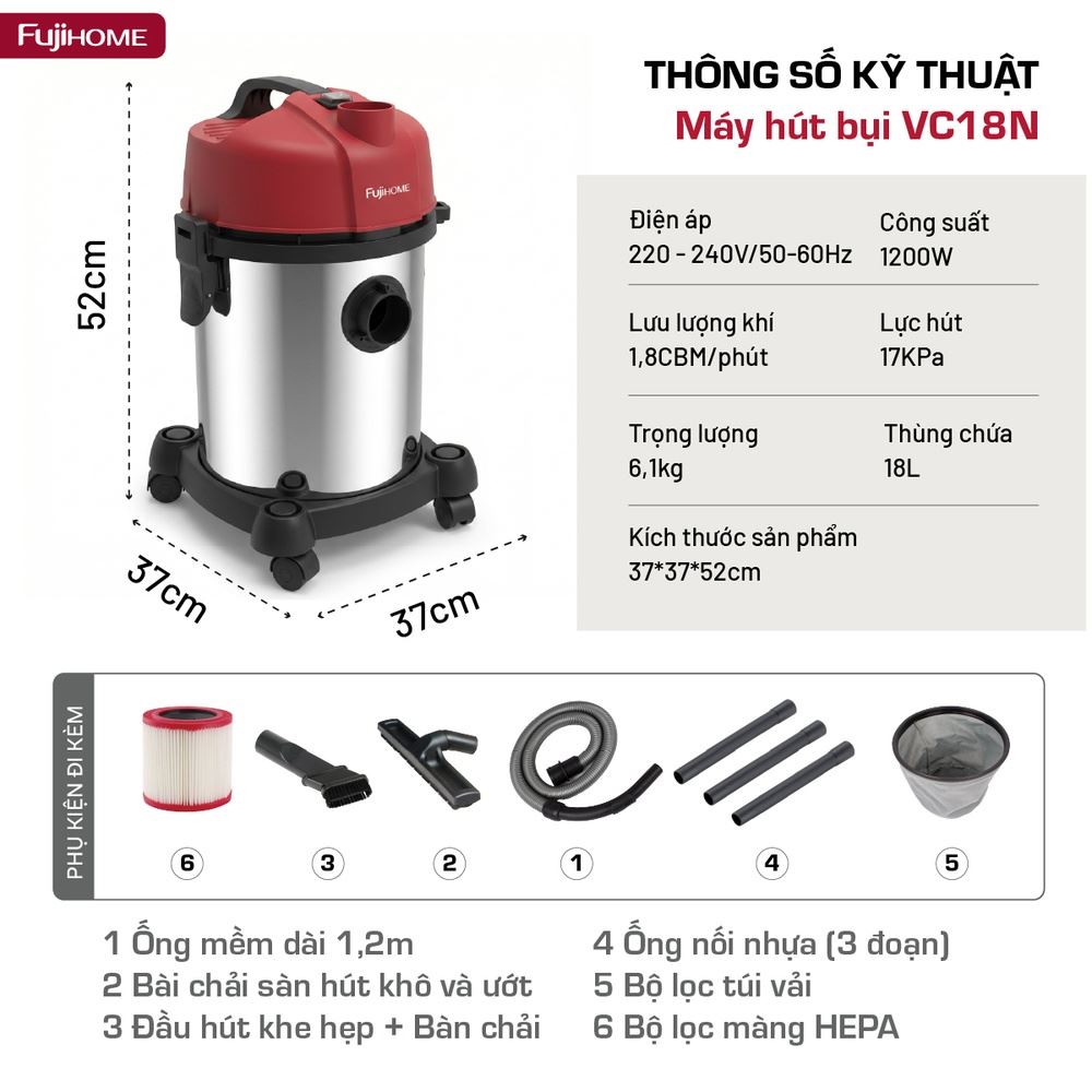 Máy hút bụi dạng hộp FUJIHOME VC18N Màu Trắng
