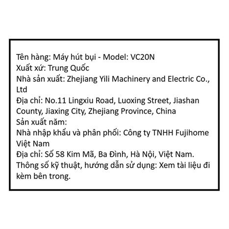 Máy hút bụi dạng hộp FUJIHOME VC20N Màu Trắng