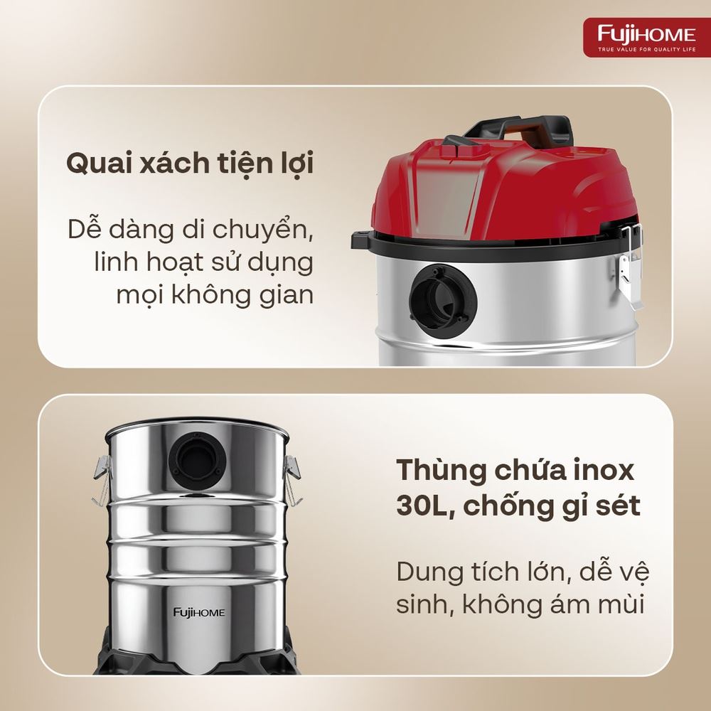 Máy hút bụi dạng hộp FUJIHOME VC30N Màu Trắng