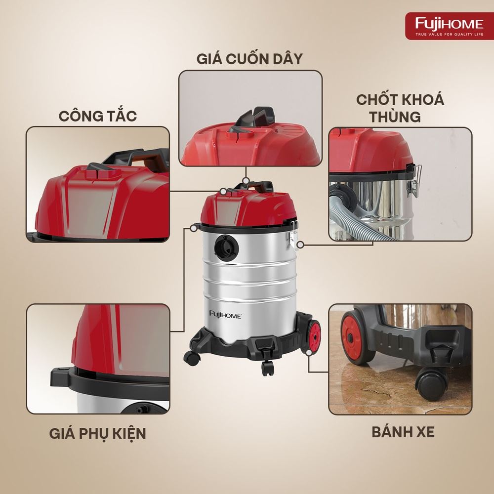 Máy hút bụi dạng hộp FUJIHOME VC30N Màu Trắng