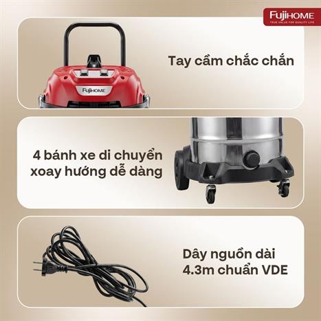 Máy hút bụi công nghiệp FUJIHOME VC60N Màu Trắng