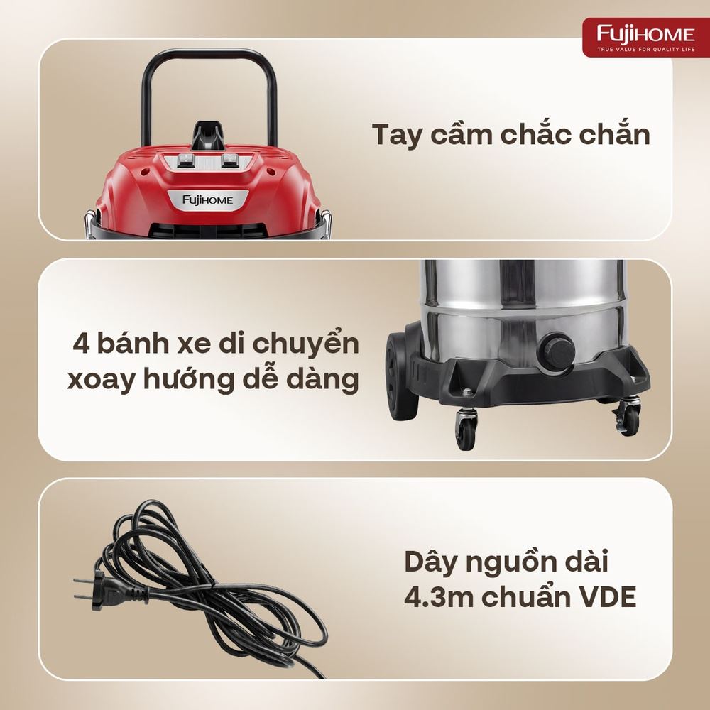 Máy hút bụi công nghiệp FUJIHOME VC60N Màu Trắng