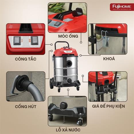 Máy hút bụi công nghiệp FUJIHOME VC60N Màu Trắng