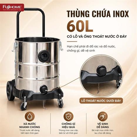 Máy hút bụi công nghiệp FUJIHOME VC60N Màu Trắng