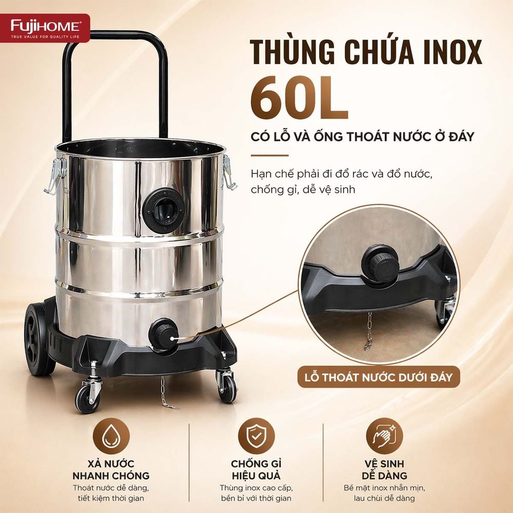 Máy hút bụi công nghiệp FUJIHOME VC60N Màu Trắng