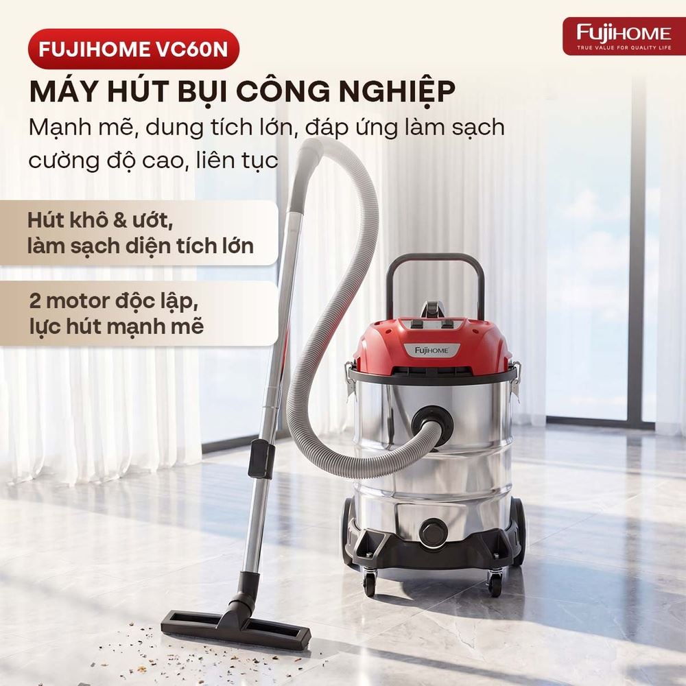 Máy hút bụi công nghiệp FUJIHOME VC60N Màu Trắng