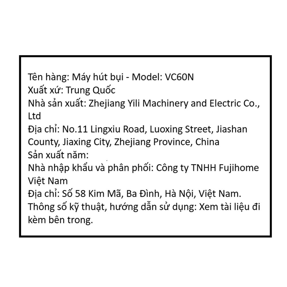 Máy hút bụi công nghiệp FUJIHOME VC60N Màu Trắng