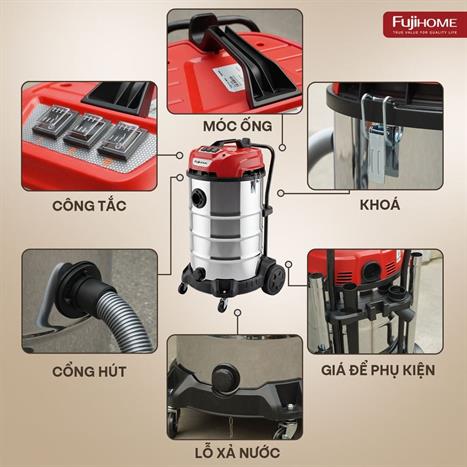Máy hút bụi công nghiệp FUJIHOME VC80N Màu Trắng
