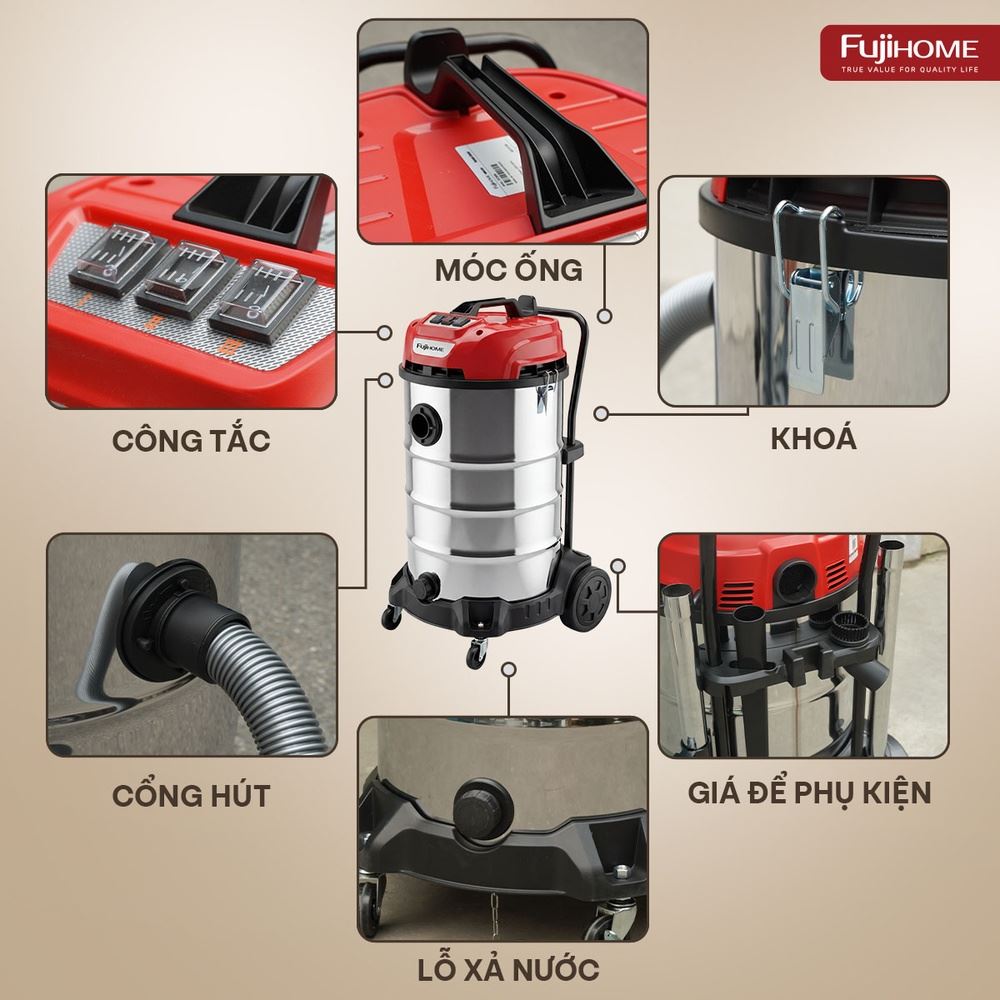 Máy hút bụi công nghiệp FUJIHOME VC80N Màu Trắng