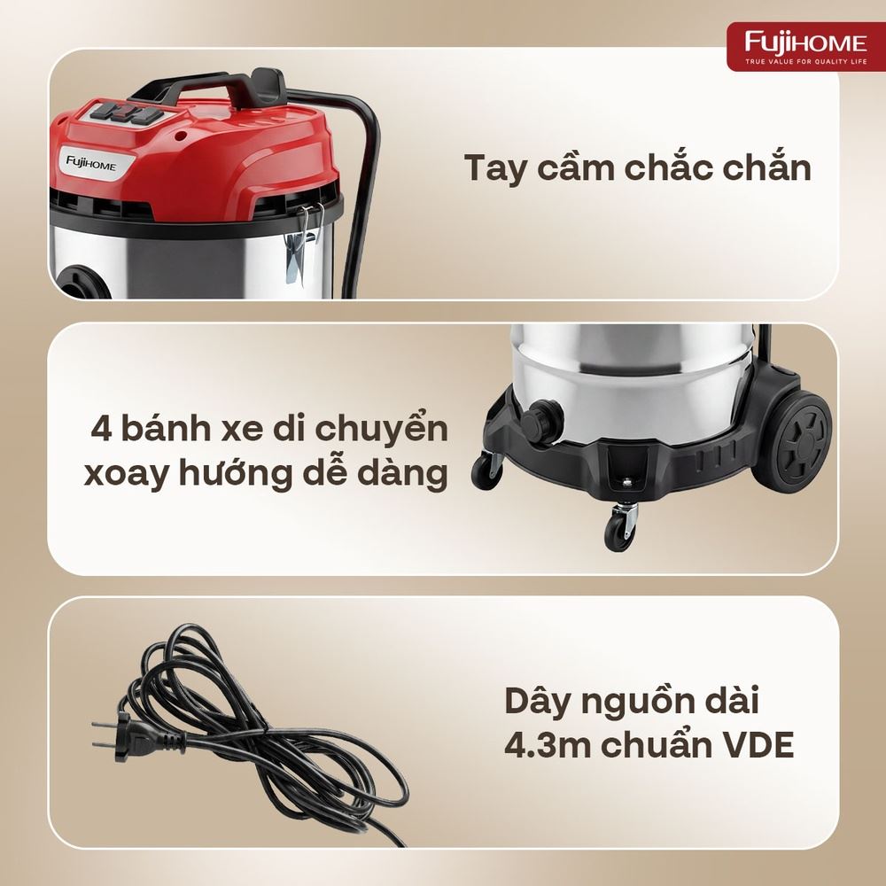 Máy hút bụi công nghiệp FUJIHOME VC80N Màu Trắng