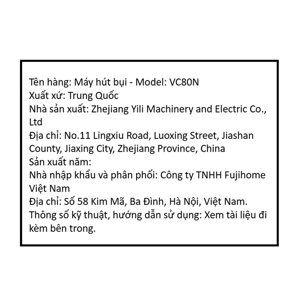 Máy hút bụi công nghiệp FUJIHOME VC80N Màu Trắng
