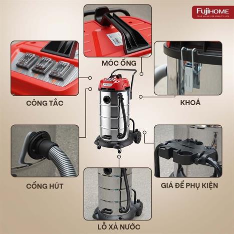 Máy hút bụi công nghiệp FUJIHOME VC90N Màu Trắng