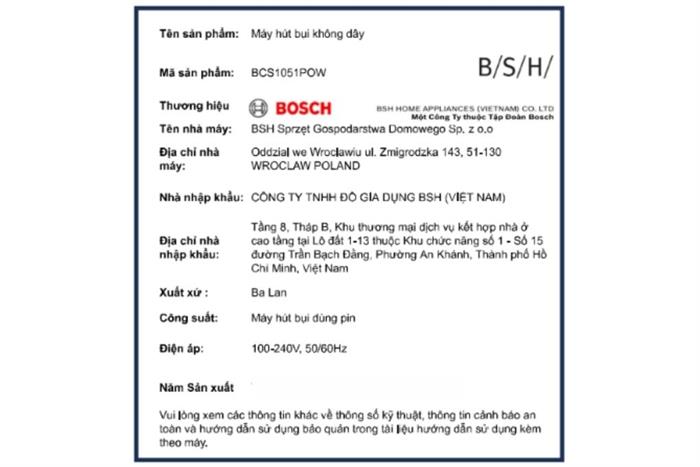 Máy hút bụi không dây Bosch BCS1051POW