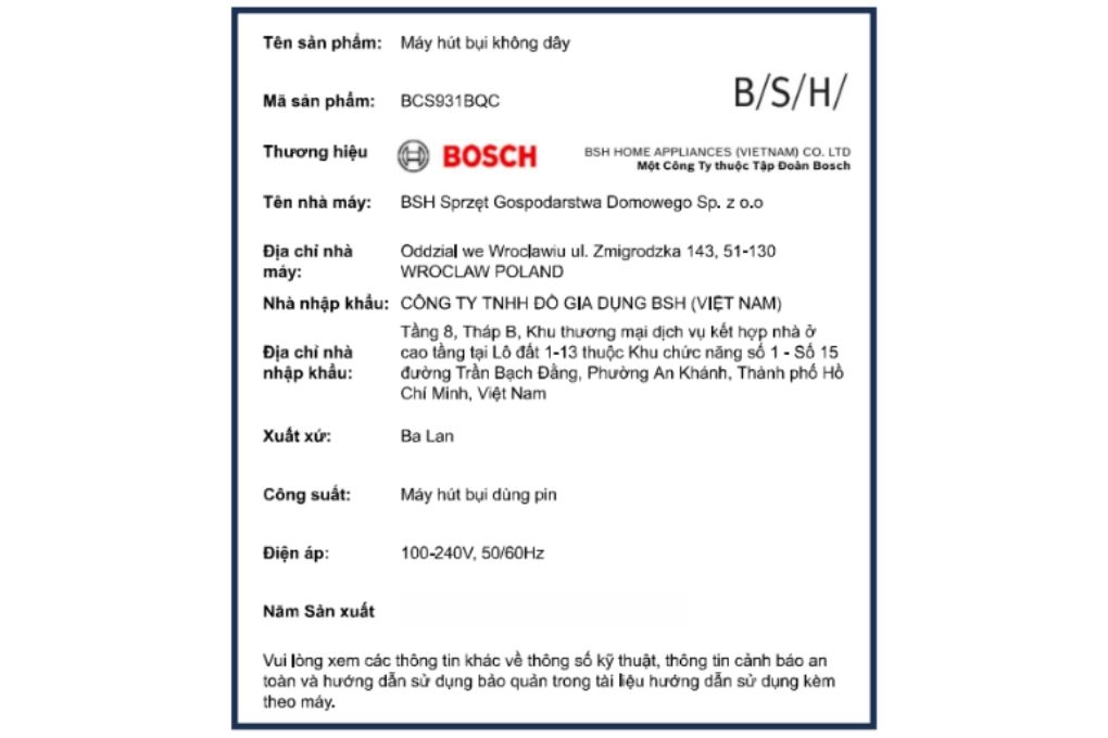 Máy hút bụi không dây Bosch BCS931BQC