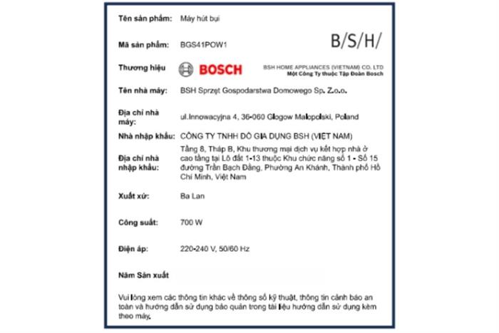 Máy hút bụi dạng hộp Bosch BGS41POW1