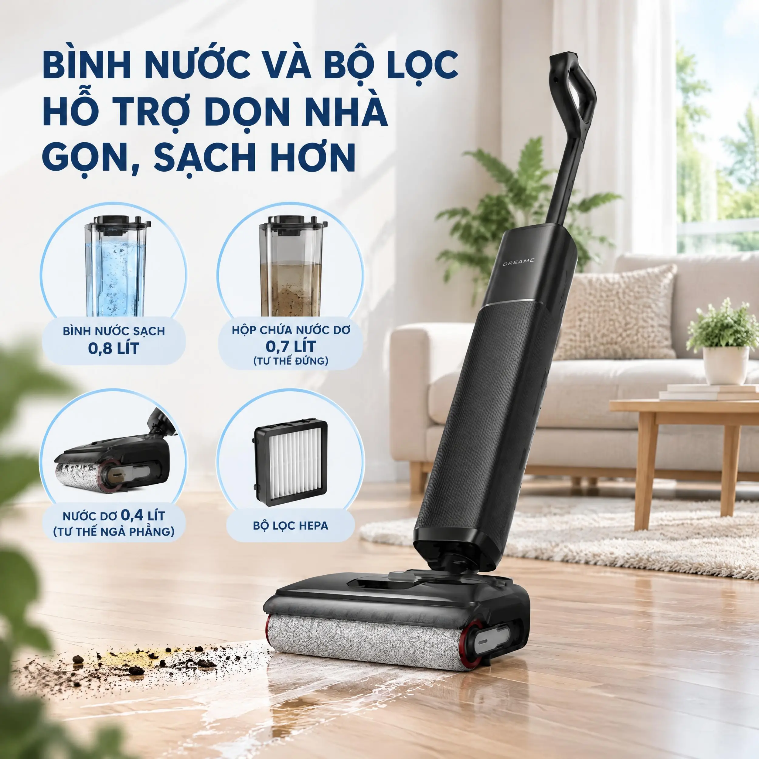 Máy hút bụi lau nhà Dreame H16 GT Màu Trắng