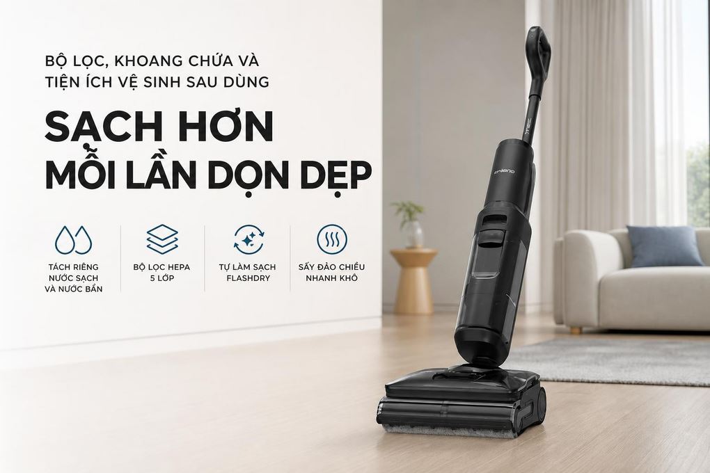 Máy hút bụi lau sàn Tineco Floor One Switch S7 Steam Màu Đen