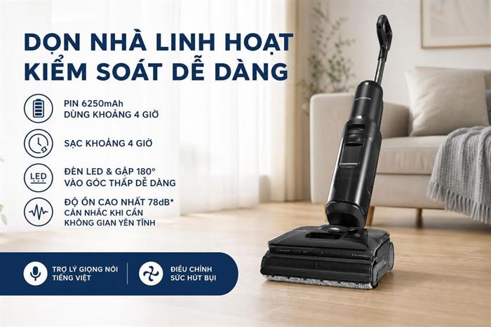 Máy hút bụi lau sàn Tineco Floor One i7 Steam Màu Đen