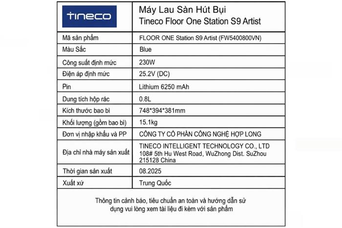 Máy hút bụi lau sàn Tineco Floor One Station S9 Artist Màu Đen/Xanh