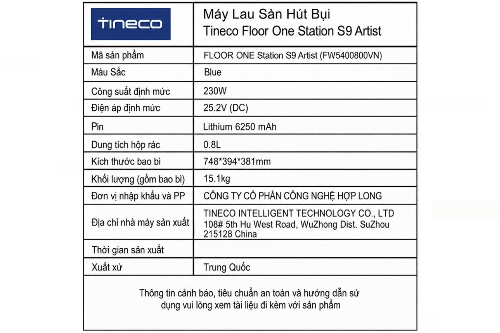 Máy hút bụi lau sàn Tineco Floor One Station S9 Artist Màu Đen/Xanh
