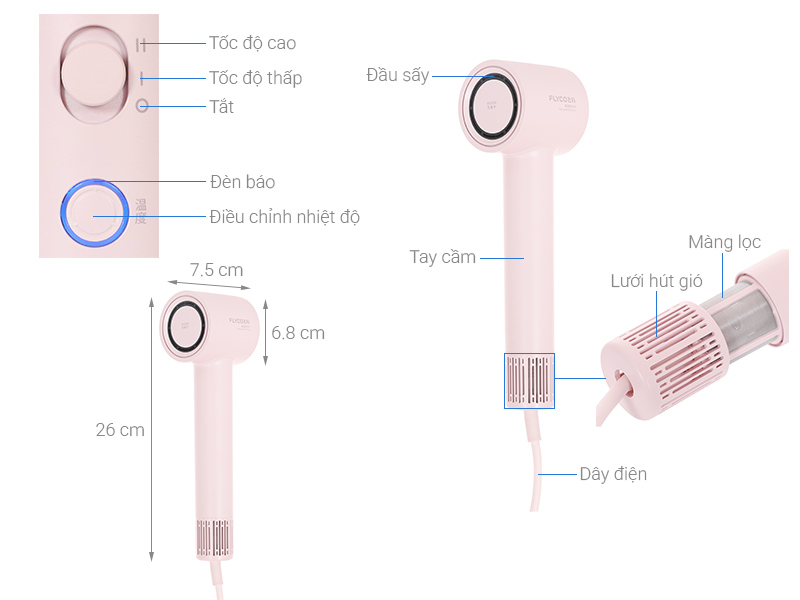 Máy sấy tóc tốc độ cao Flyco FH6370