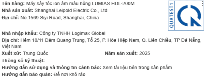 Máy sấy tóc tốc độ cao LUMIAS HDL-200M Hồng Màu Hồng