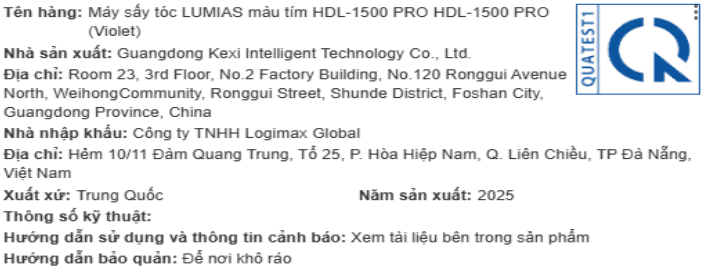 Máy sấy tóc tốc độ cao LUMIAS HDL-1500 PRO Tím Màu Tím