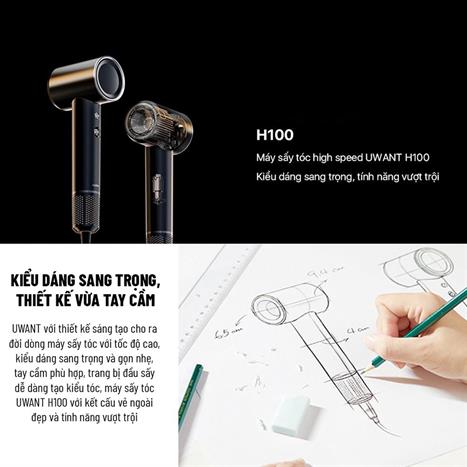 Máy sấy tóc tốc độ cao Uwant H100 Xám Màu Xám