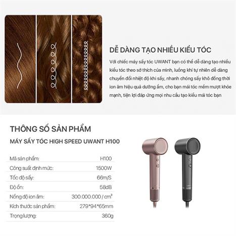 Máy sấy tóc tốc độ cao Uwant H100 Xám Màu Xám