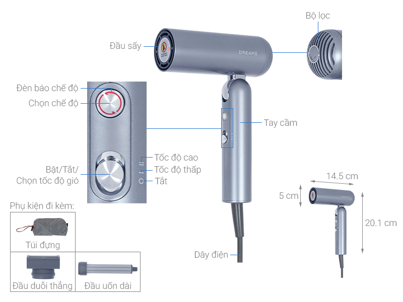 Máy sấy tóc và tạo kiểu đa năng tốc độ cao Dreame AHD51 Space Gray