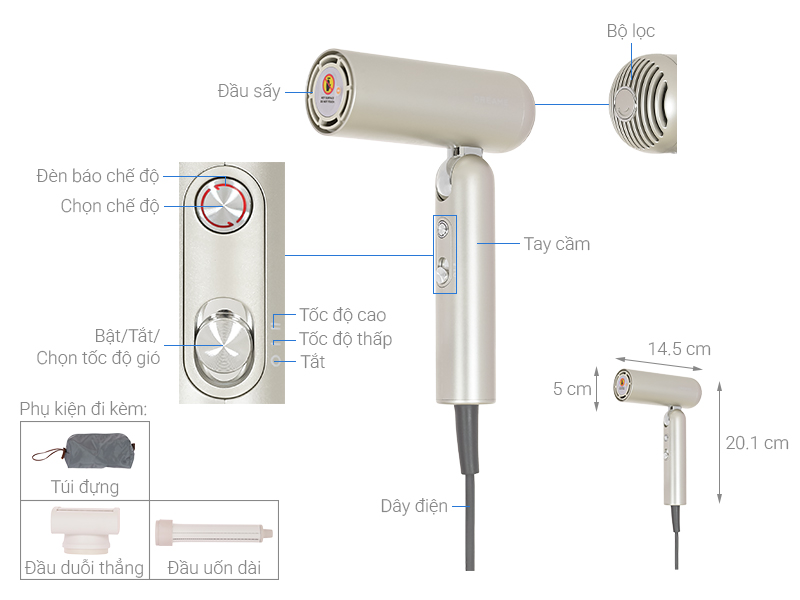 Máy sấy tóc và tạo kiểu đa năng tốc độ cao Dreame AHD51 Titanium Gold