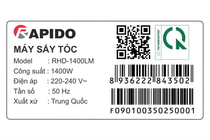 Máy sấy tóc tốc độ cao Rapido RHD-1400LM Màu Đỏ