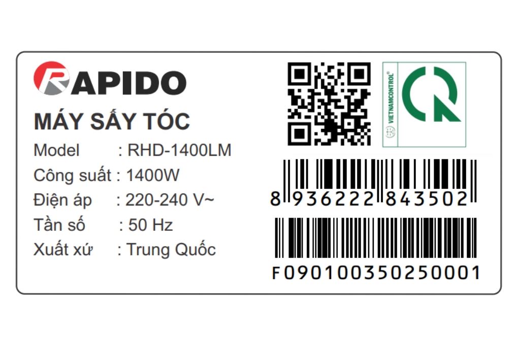 Máy sấy tóc tốc độ cao Rapido RHD-1400LM - 12