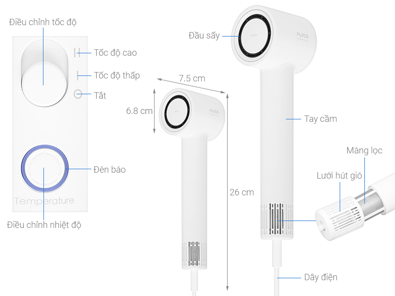 Máy sấy tóc tốc độ cao Flyco FH6370VN