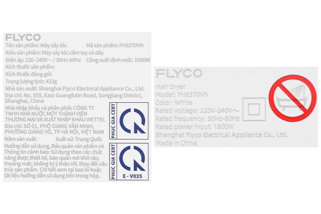 Máy sấy tóc tốc độ cao Flyco FH6370VN Màu Trắng