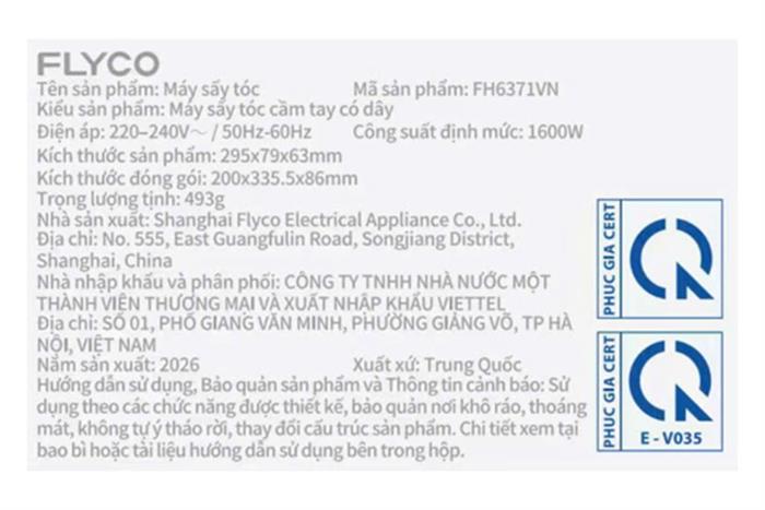 Máy sấy tóc tốc độ cao Flyco FH6371VN Màu Xám