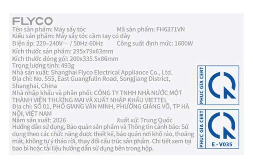 Máy sấy tóc tốc độ cao Flyco FH6371VN - 12