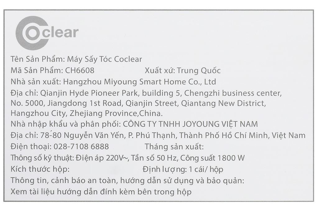 Máy sấy tóc Coclear CH6608 Màu Xanh